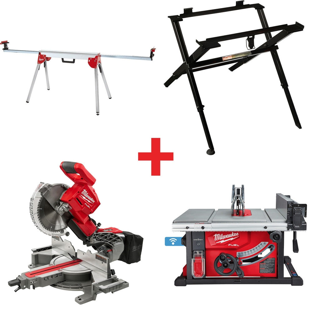 M18 FUEL ONE-KEY 18-Volt Lithium-Ion Brushless Cordless 8-1/4 in. Table Saw with Stand and 10 in. Miter Saw with Stand
