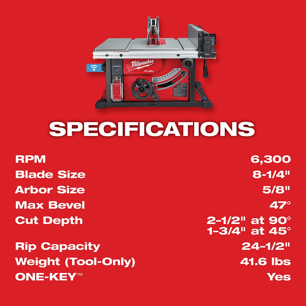 Milwaukee 2736-20 M18 FUEL 8-1/4" Table Saw with One-Key, Tool Only
