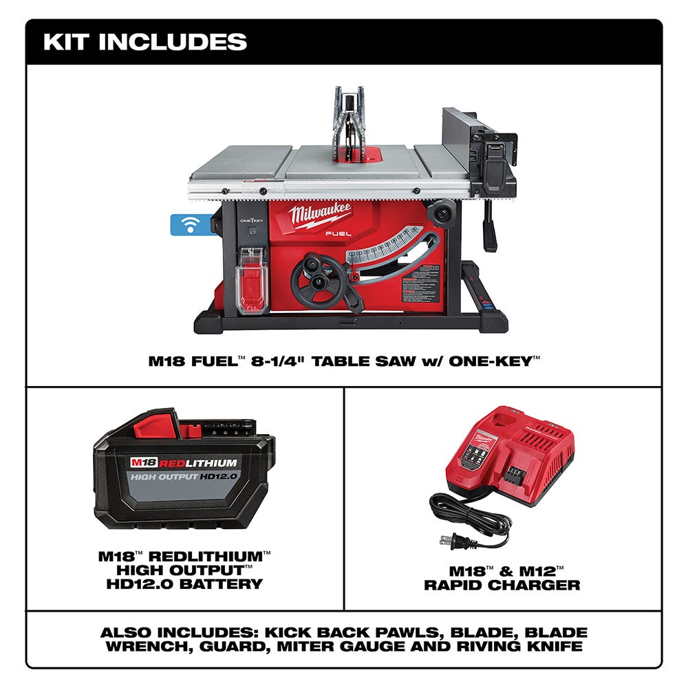 Milwaukee 2736-21HD M18 FUEL 8-1/4-Inch Table Saw with One-Key 12.0Ah HD Kit