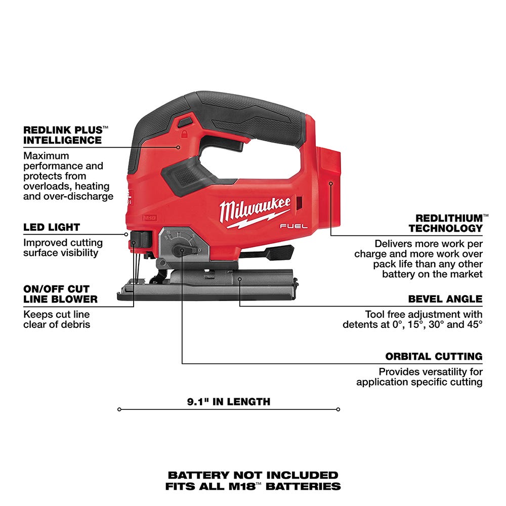 Milwaukee M18 Fuel D-Handle Jig Saw with M18 REDLITHIUM HIGH OUTPUT XC 6.0Ah Battery 2-Pack