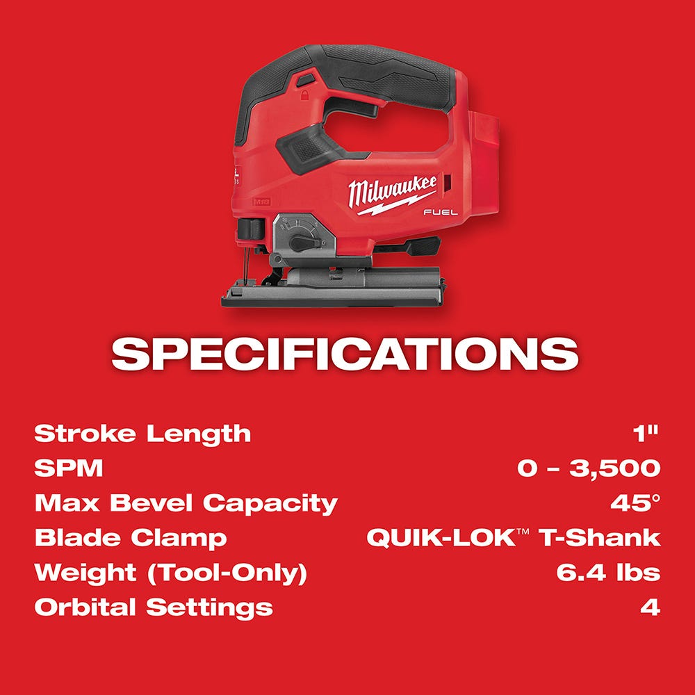 Milwaukee 2737-20 M18 Fuel D-Handle Jig Saw, Tool Only