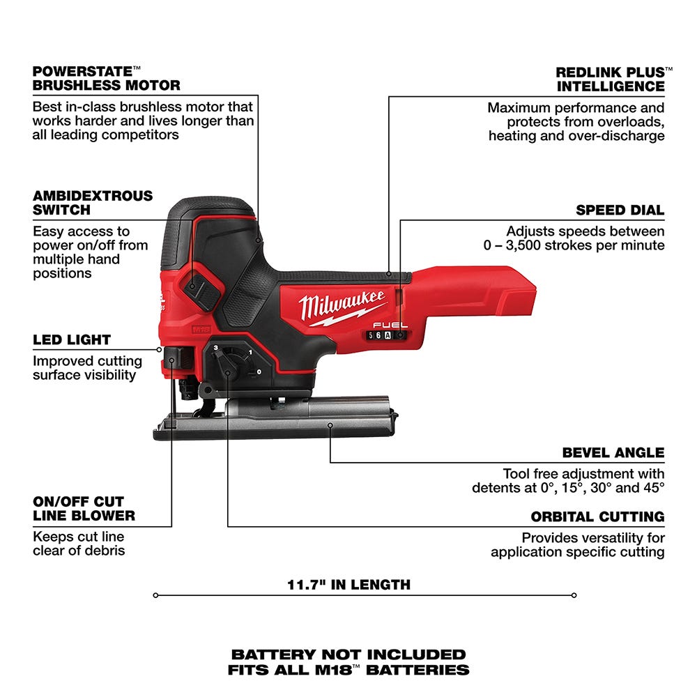 Milwaukee 2737B-20 M18 Fuel Barrel Grip Jig Saw, Tool Only