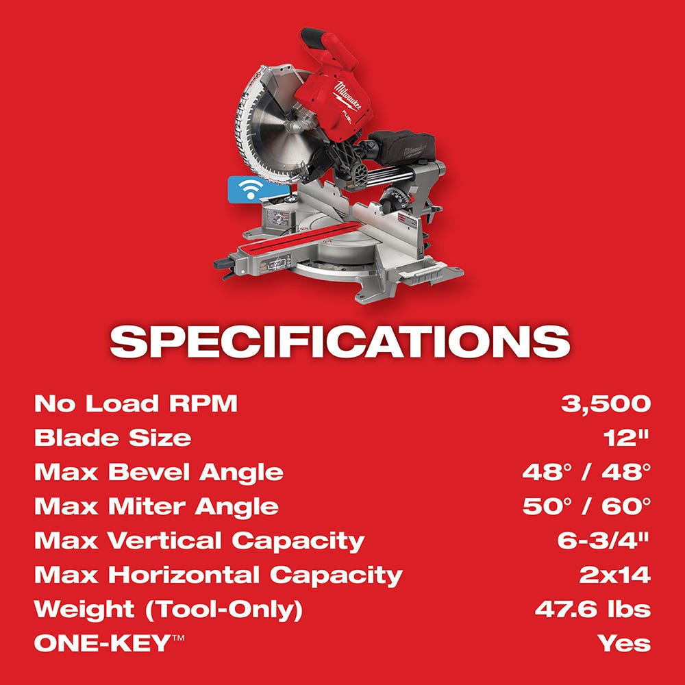 Milwaukee 2739-20 M18 FUEL 12" Dual Bevel Sliding Compound ONE-KEY Miter Saw, Tool Only