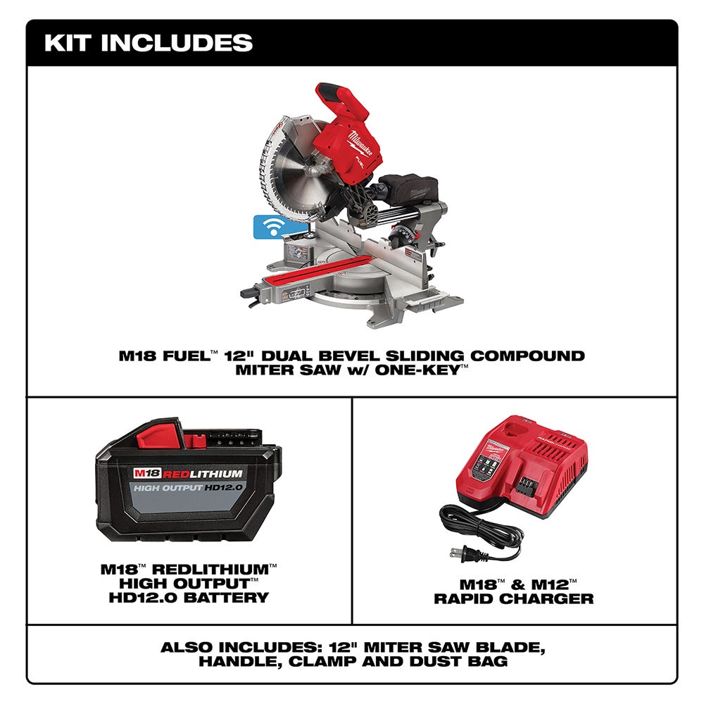 Milwaukee 2739-21HD M18 FUEL 12" Dual Bevel Sliding Compound ONE-KEY Miter Saw 12.0Ah Kit