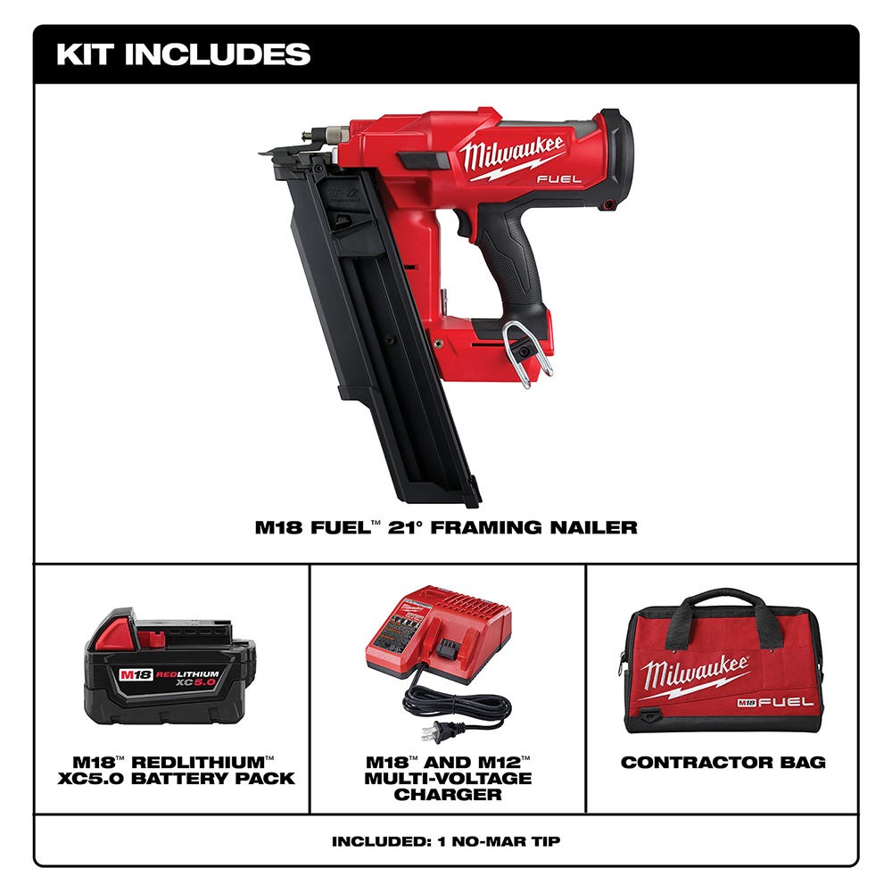 Milwaukee 2745-21 M18 FUEL Brushless 30-Degree Framing Nailer 5.0Ah Kit