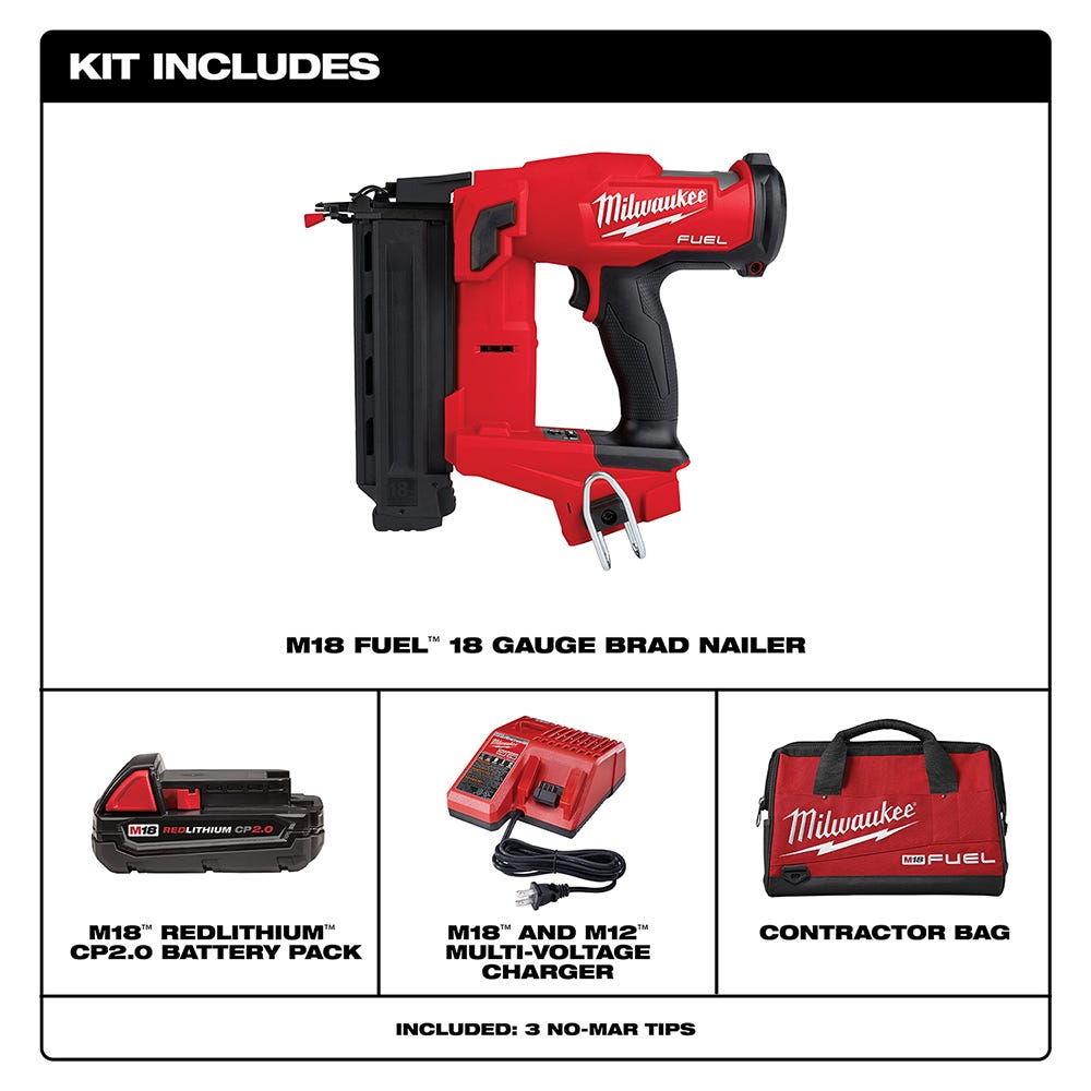 Milwaukee 2746-21CT M18 FUEL Brushless Cordless 18-Gauge Brad Nailer 2.0Ah Kit