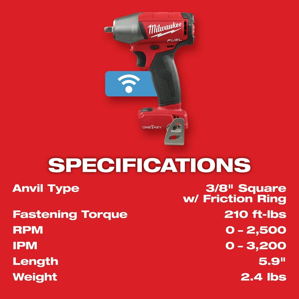 Milwaukee 2758-20 M18 ONE-KEY 3/8" Compact Impact Wrench w/ Friction Ring, Tool Only