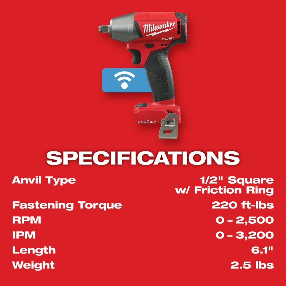 Milwaukee 2759B-20 M18 ONE-KEY 1/2" Compact Impact Wrench w/ Friction Ring, Tool Only