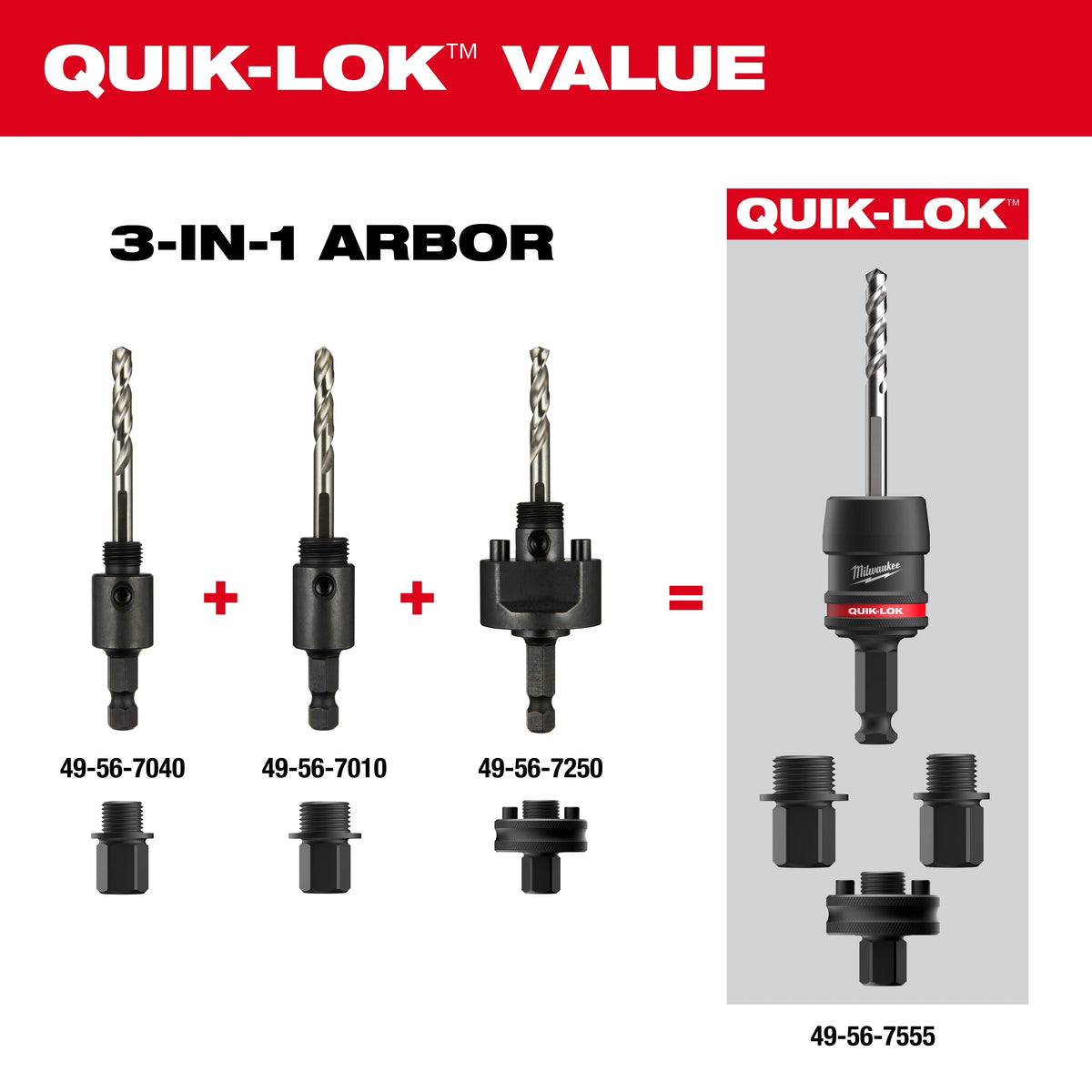 Milwaukee 49-56-7555 3-in-1 QUIK-LOK arbor components