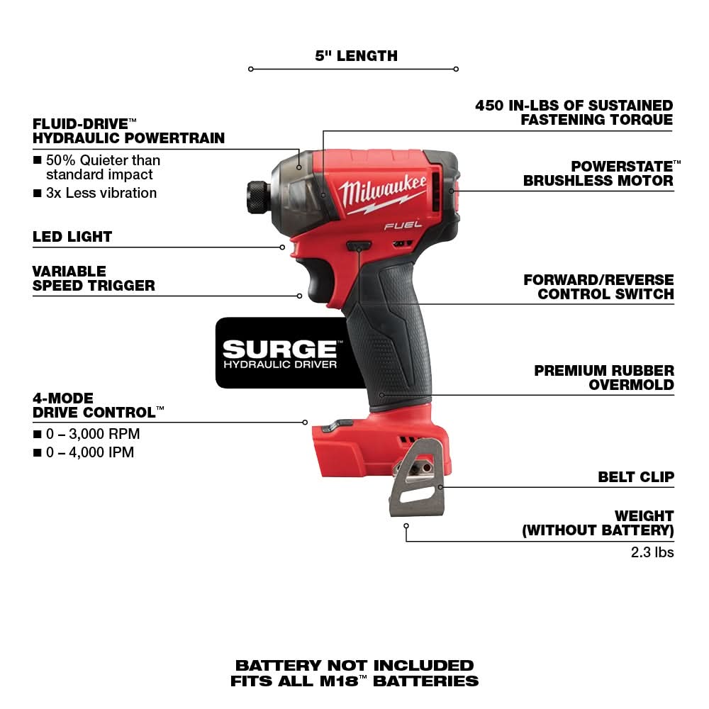 Milwaukee 2760-20 M18 FUEL SURGE 1/4" Hex Hydraulic Driver, Tool Only (PROMO)