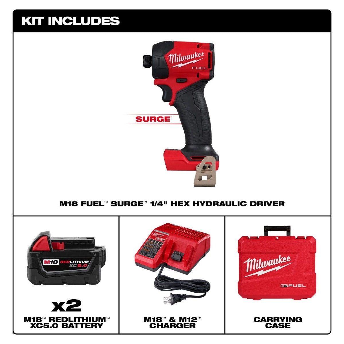 Milwaukee 2761-22 M18 FUEL SURGE 1/4" Hex Hydraulic Impact Driver 5.0Ah Kit