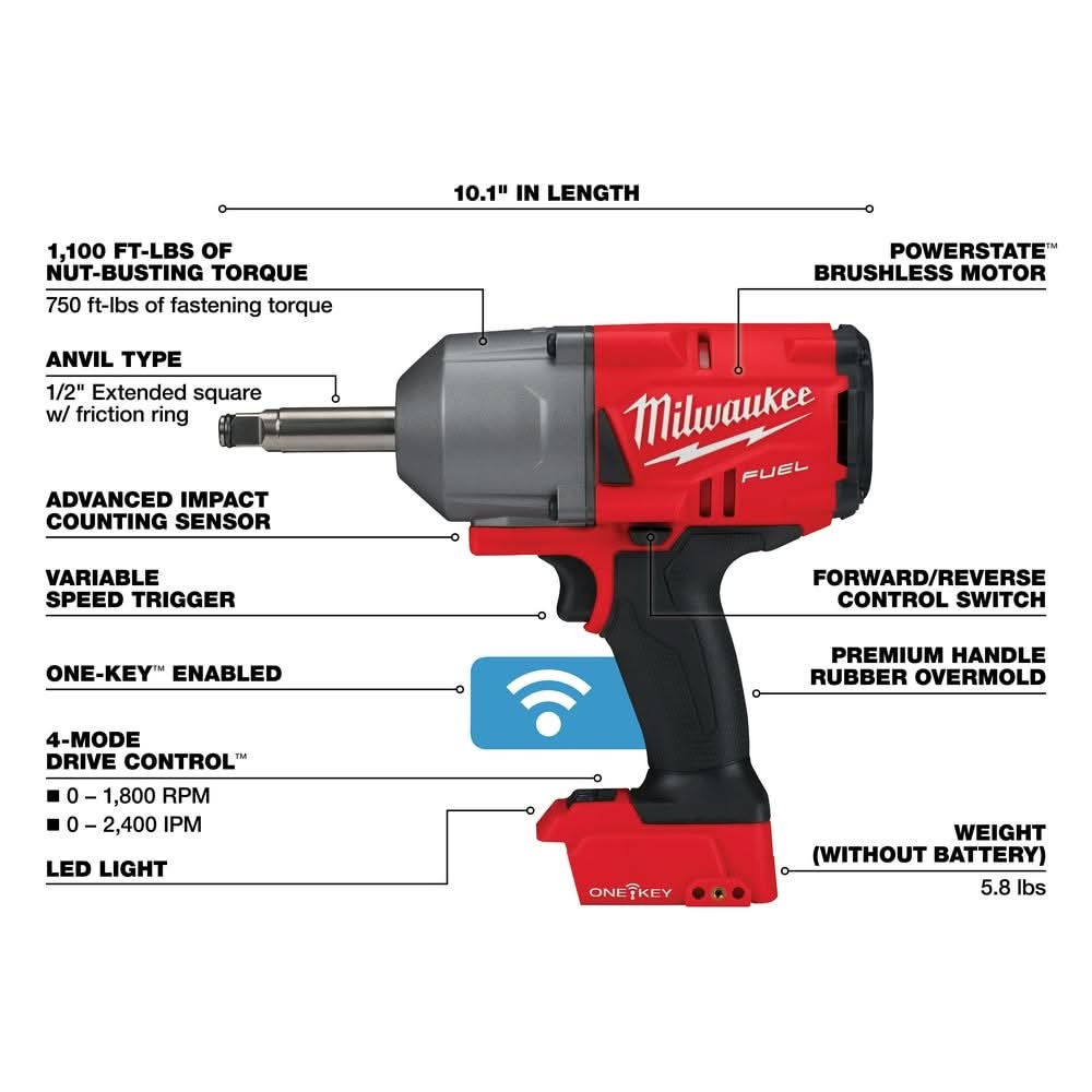 Milwaukee 2769-20 M18 FUEL Brushless One-Key 1/2" Controlled Torque Impact Wrench, Tool Only