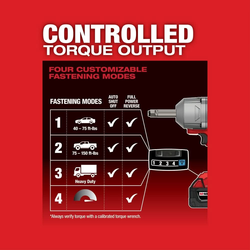Milwaukee 2769-20 M18 FUEL Brushless One-Key 1/2" Controlled Torque Impact Wrench, Tool Only