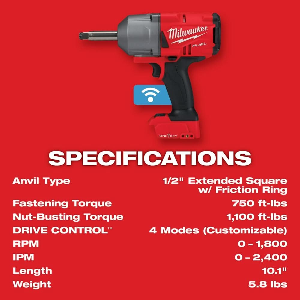 Milwaukee 2769-20 M18 FUEL Brushless One-Key 1/2" Controlled Torque Impact Wrench, Tool Only