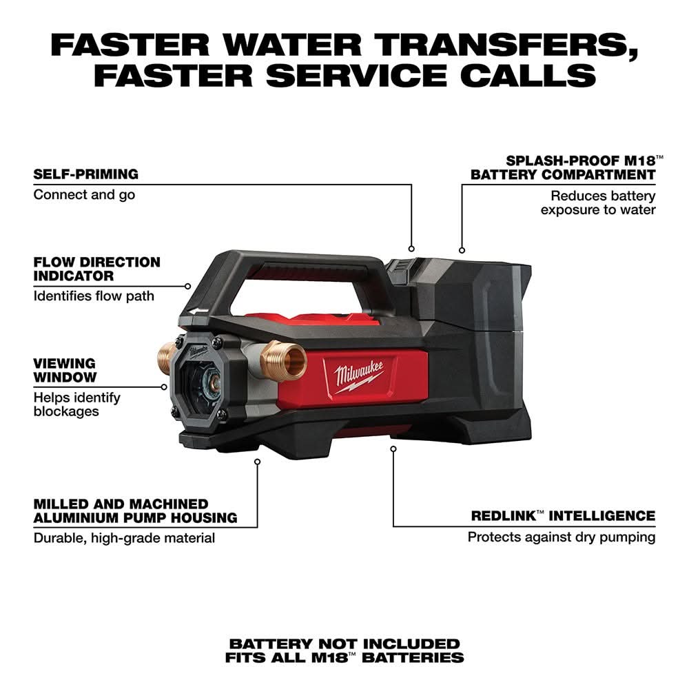 Milwaukee M18 Water Transfer Pump with M18 REDLITHIUM XC 5.0Ah Extended Capacity Battery Pack