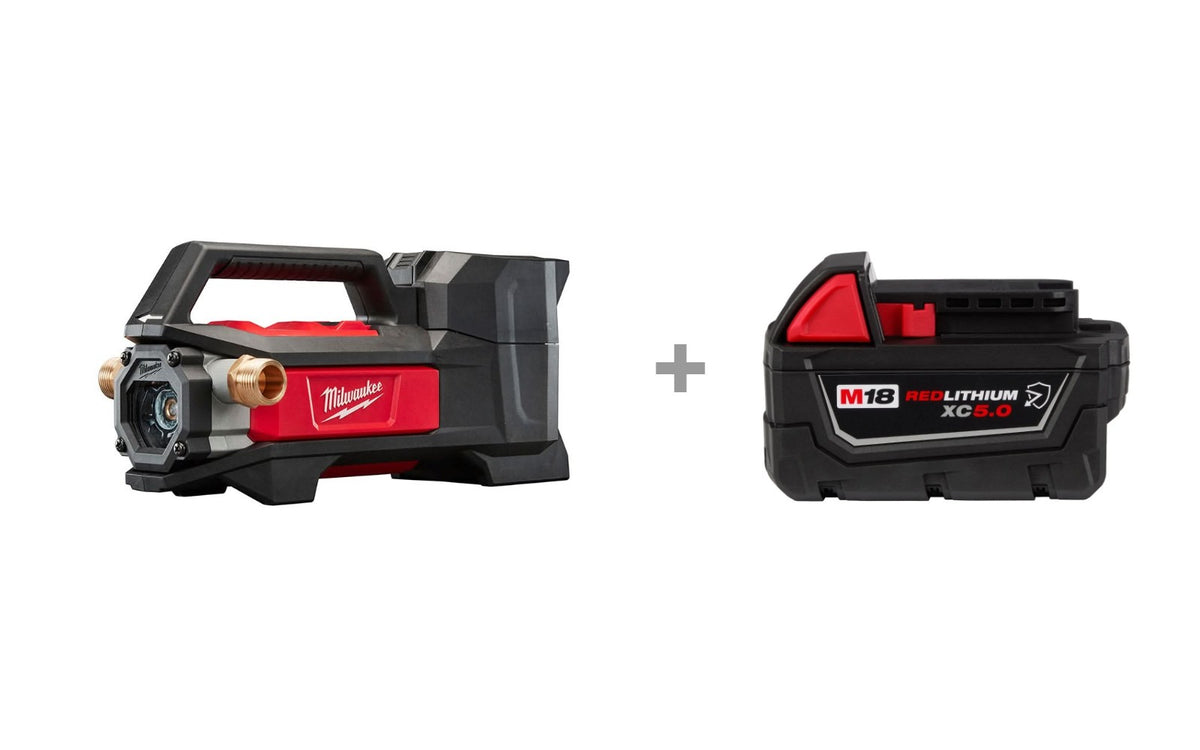 Milwaukee 2771-20 M18 Transfer Pump with 48-11-1850R M18 REDLITHIUM XC5.0 Oil & Solvent Resistant Battery