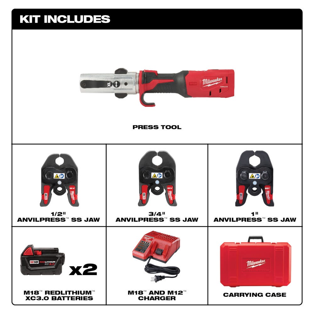 Milwaukee 2773-22L M18 Force Logic Long Throw Press Tool 1/2-1-Inch 3.0Ah Kit