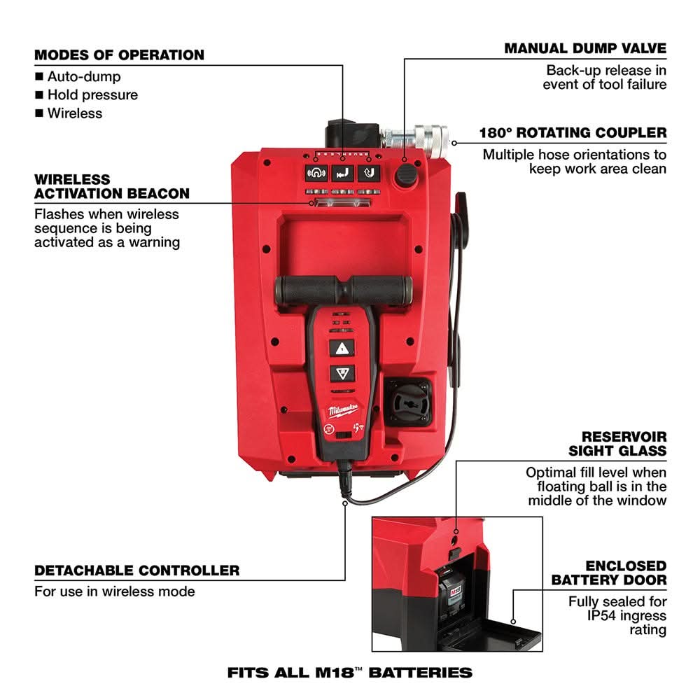 Milwaukee 2774-21HD M18 FORCE LOGIC 10,000 PSI Hydraulic Pump 12.0Ah Kit