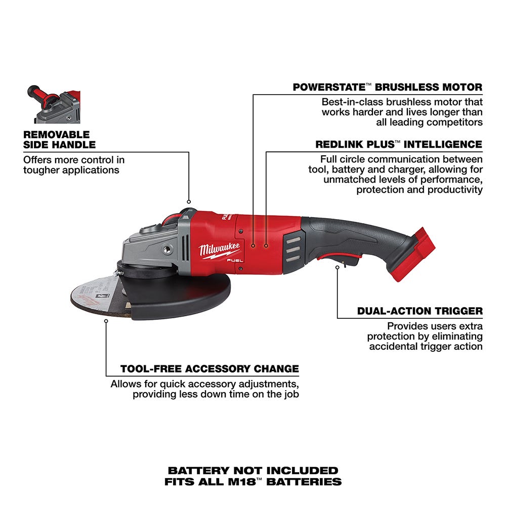 Milwaukee 2785-20 M18 FUEL 7" / 9" Large Angle Grinder, Tool Only