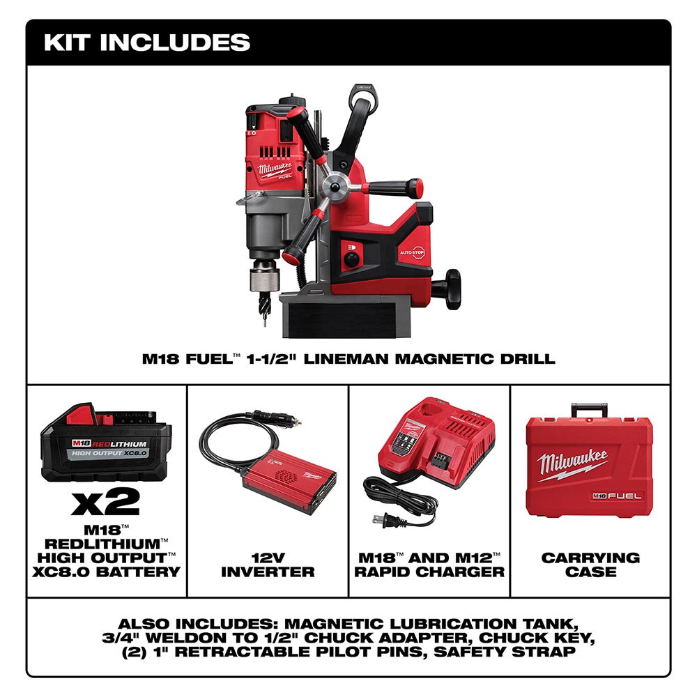 Milwaukee 2788-22HD M18 FUEL 1-1/2" Lineman Magnetic Drill High Demand 8.0Ah Kit