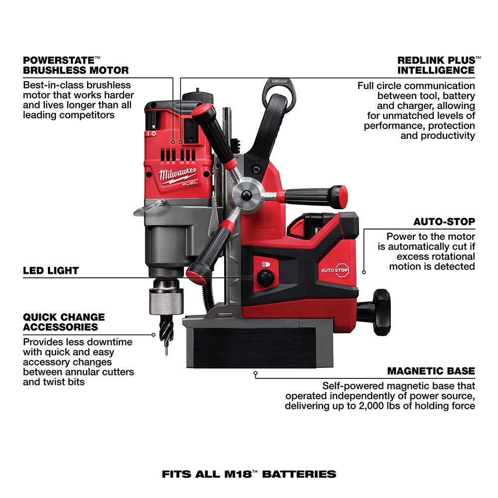 Milwaukee 2788-22HD M18 FUEL 1-1/2" Lineman Magnetic Drill High Demand 8.0Ah Kit