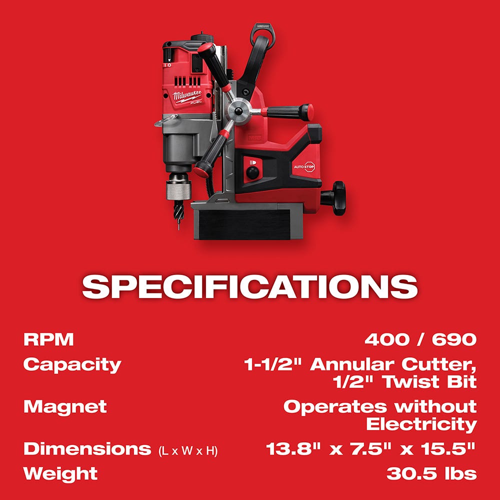 Milwaukee 2788-22HD M18 FUEL 1-1/2" Lineman Magnetic Drill High Demand 8.0Ah Kit