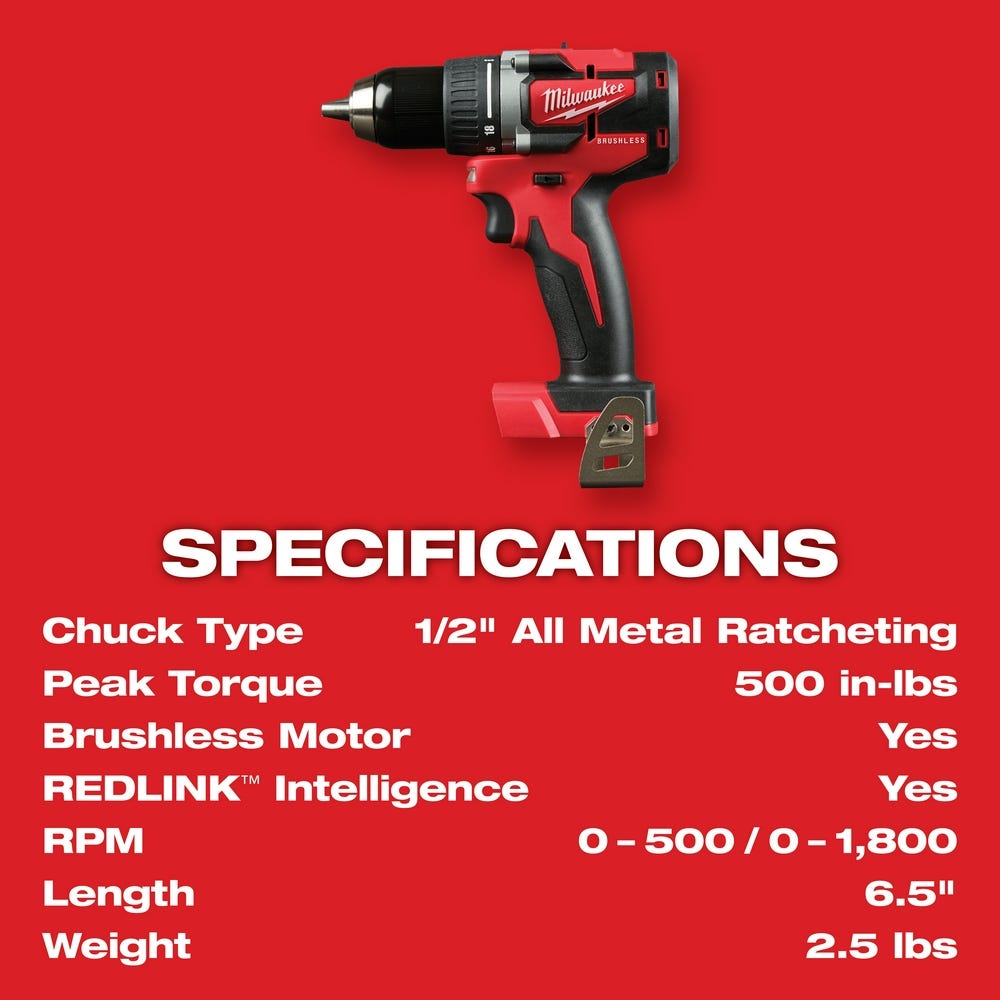 Milwaukee 2801-22CT M18 Compact Brushless 1/2-Inch Drill Compact 2.0Ah Kit