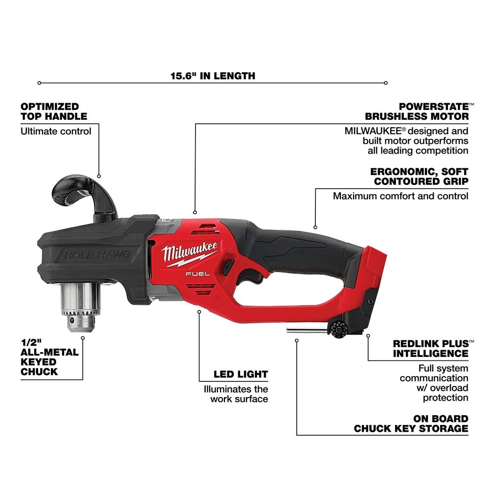 Milwaukee 2807-20 M18 FUEL Hole Hawg 1/2" Right Angle Drill, Tool Only