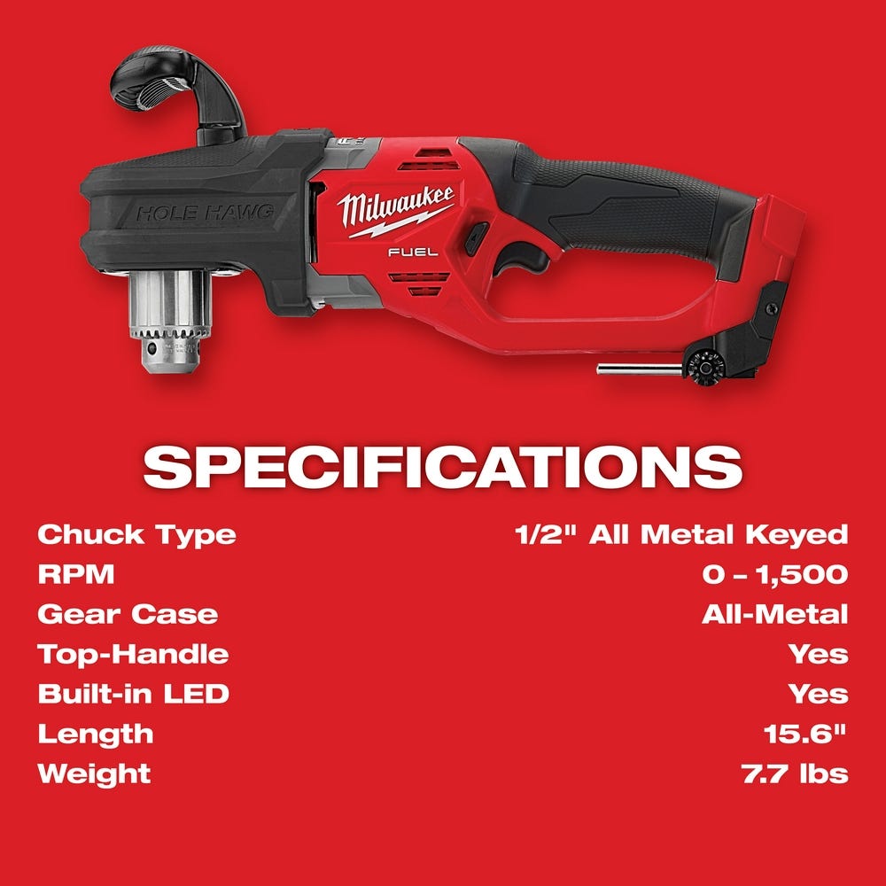 Milwaukee 2807-20 M18 FUEL Hole Hawg 1/2" Right Angle Drill, Tool Only