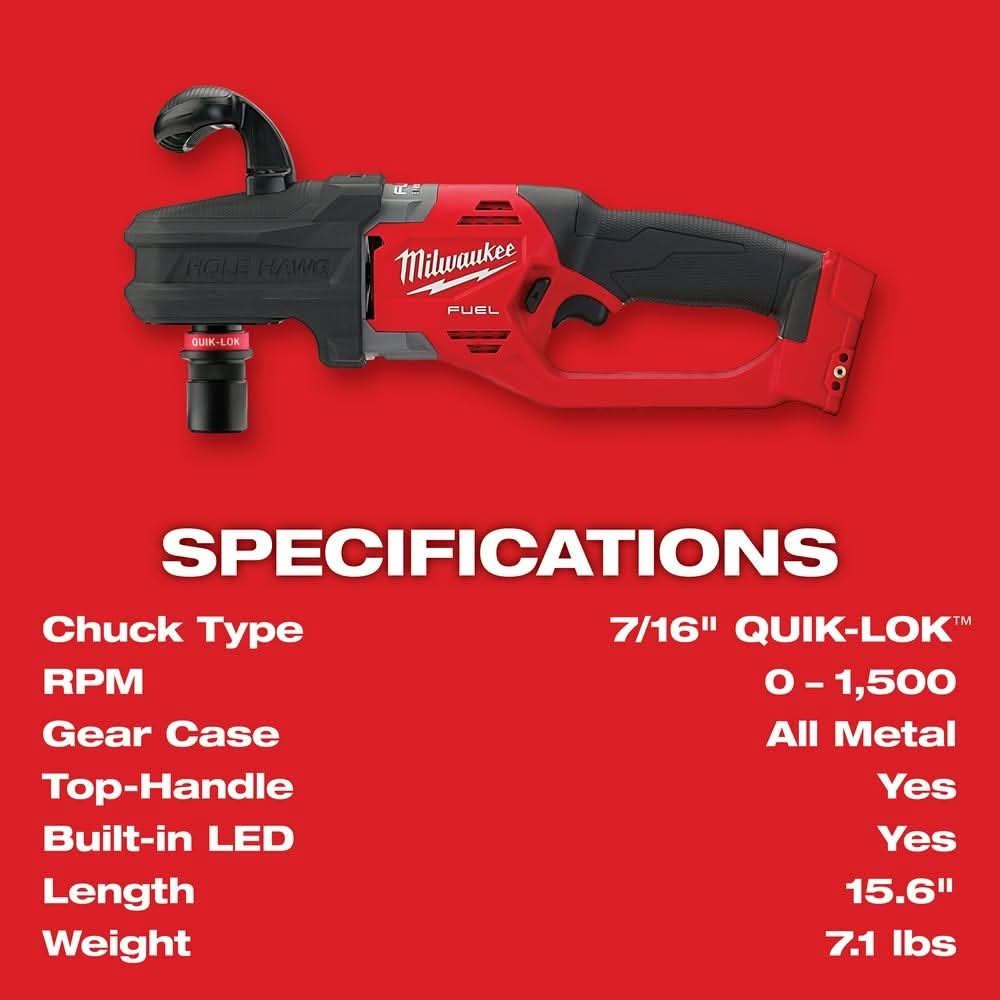 Milwaukee 2808-20 M18 FUEL Hole Hawg Right Angle Drill w/Quik-Lok