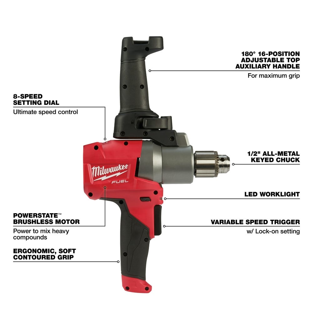 Milwaukee 2810-20 M18 Fuel Mud Mixer With 180&deg; Handle (Tool Only)