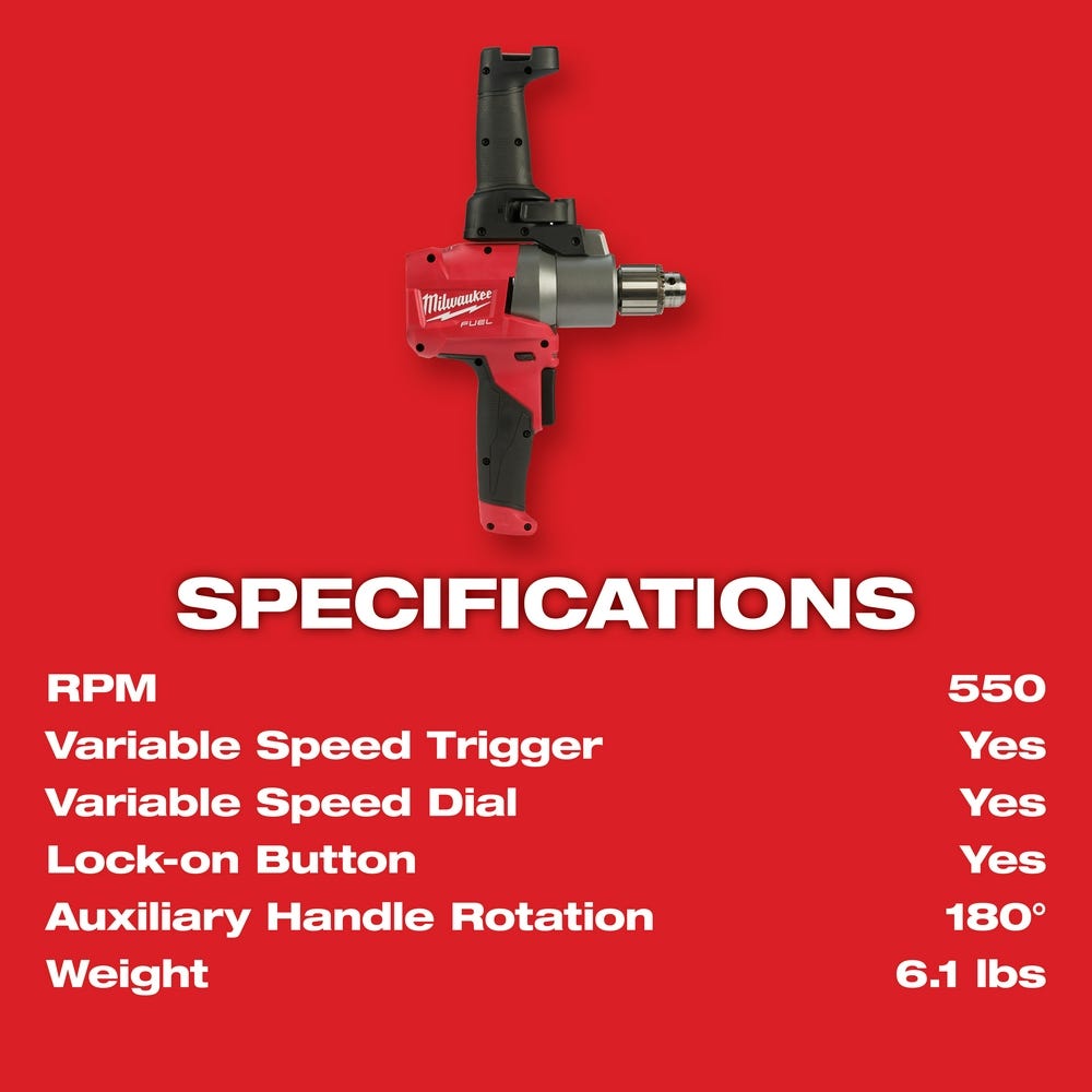 Milwaukee 2810-20 M18 Fuel Mud Mixer With 180&deg; Handle (Tool Only)