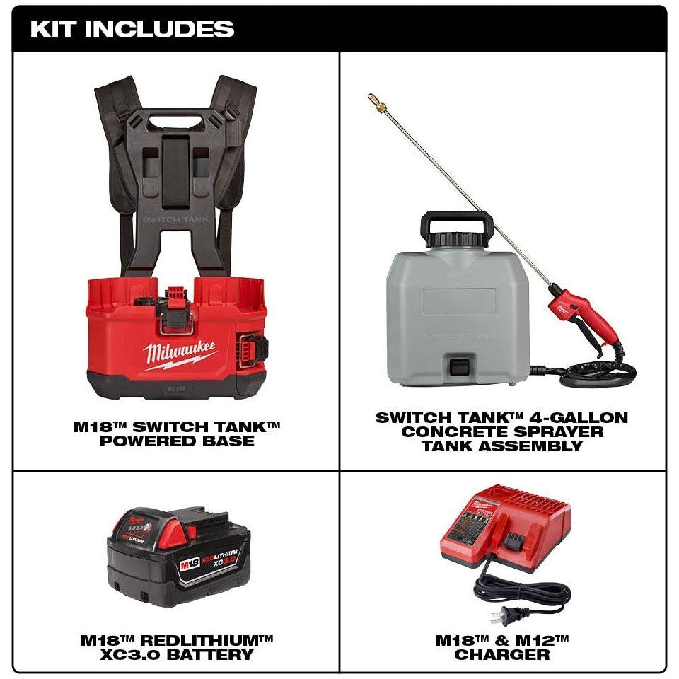 Milwaukee 2820-21CS M18 SWITCH TANK 4-Gallon Backpack Concrete Sprayer 3.0Ah Kit