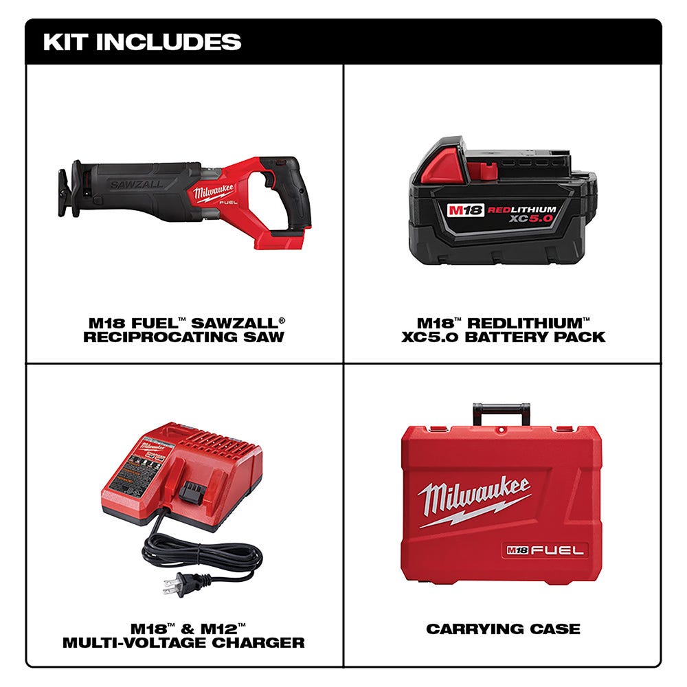Milwaukee 2821-21 M18 FUEL SAWZALL Recip Saw, 5.0Ah Kit