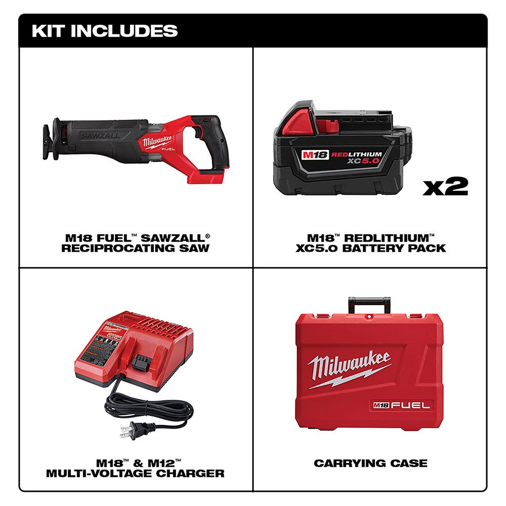Milwaukee 2821-22 M18 FUEL SAWZALL Recip Saw, 5.0Ah Kit