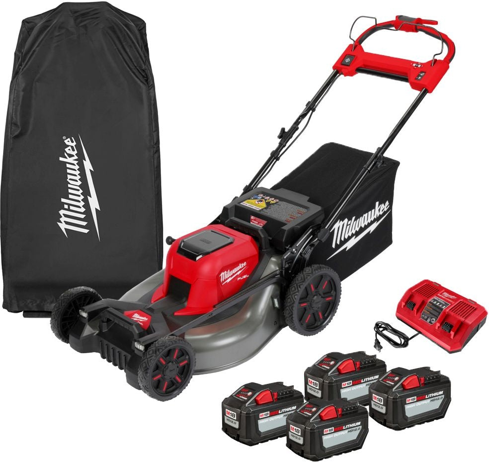Milwaukee 2823-22HD M18 FUEL 21" Self-Propelled Dual Battery Mower with Cover + 2 M18 REDLITHIUM HIGH OUTPUT HD12.0 Battery Packs