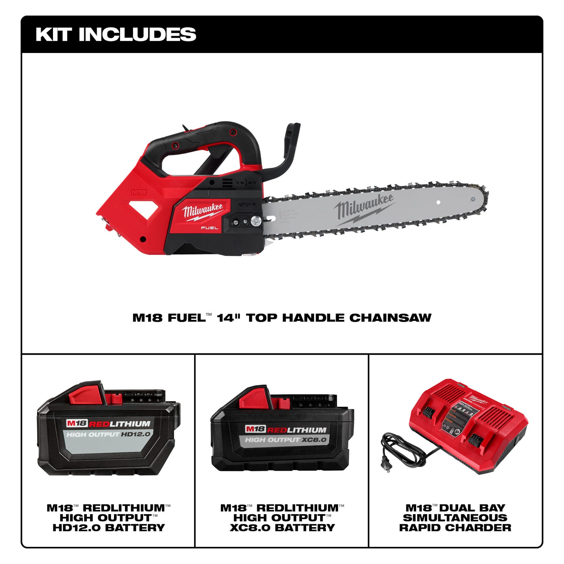 Milwaukee 2826-22T M18 FUEL 14" Top Handle Chainsaw Two Battery Kit