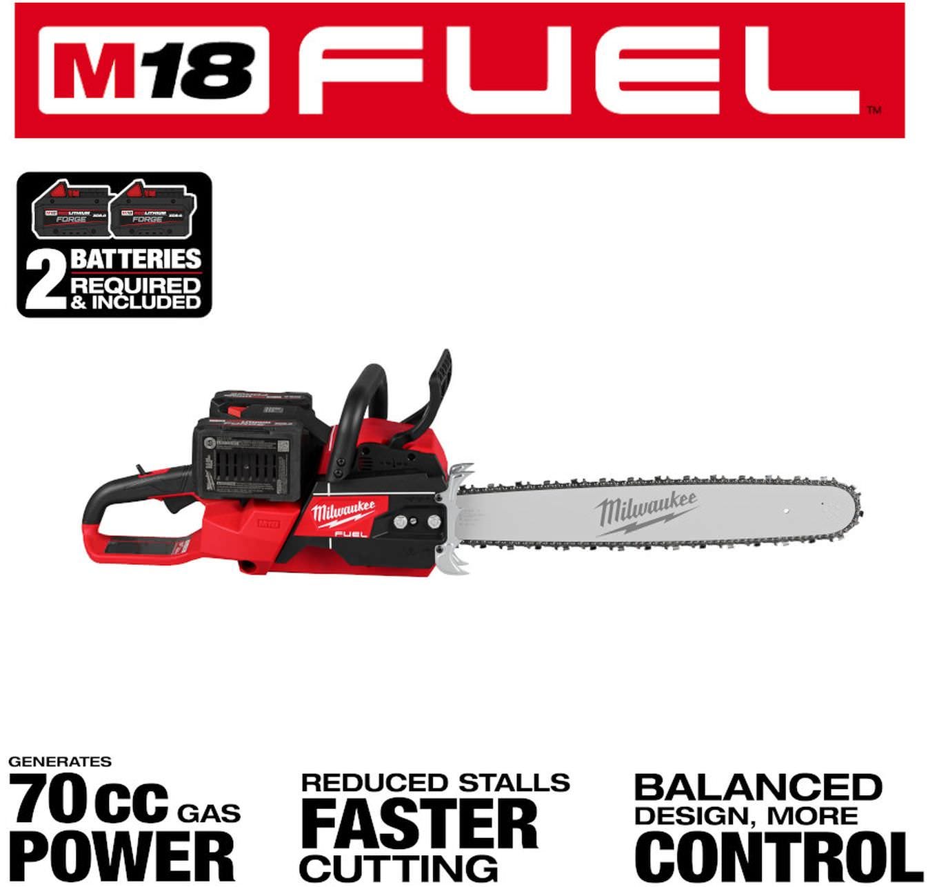 Milwaukee 2827-22 M18 FUEL 20 in. Dual Battery Chainsaw 8.0Ah Kit