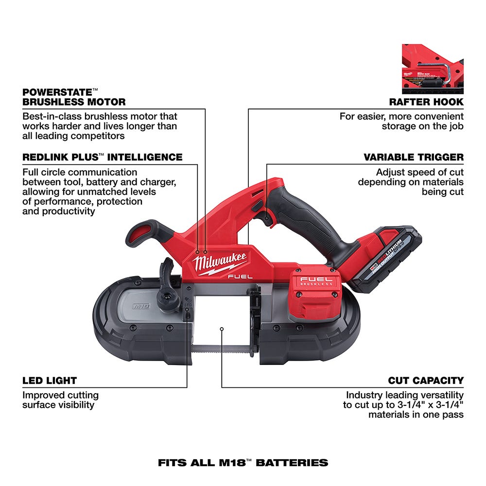 Milwaukee 2829-22 M18 FUEL Compact Band Saw 3.0Ah Kit
