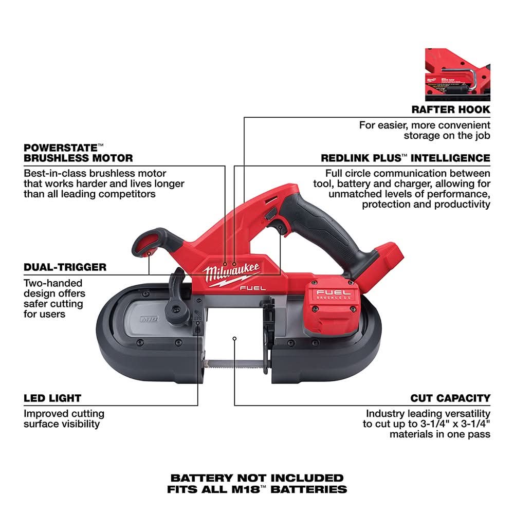 Milwaukee 2829S-20 M18 FUEL Compact Dual-Trigger Band Saw, Tool Only