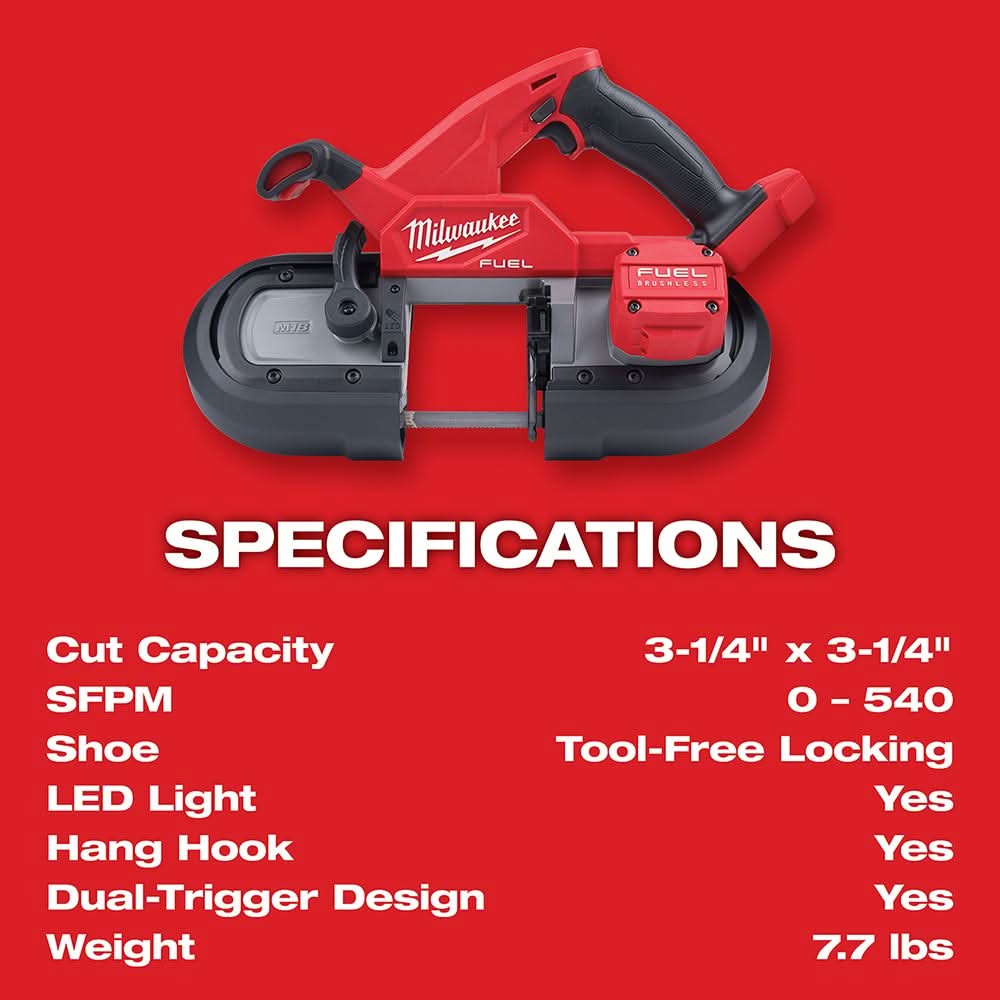 Milwaukee 2829S-20 M18 FUEL Compact Dual-Trigger Band Saw, Tool Only