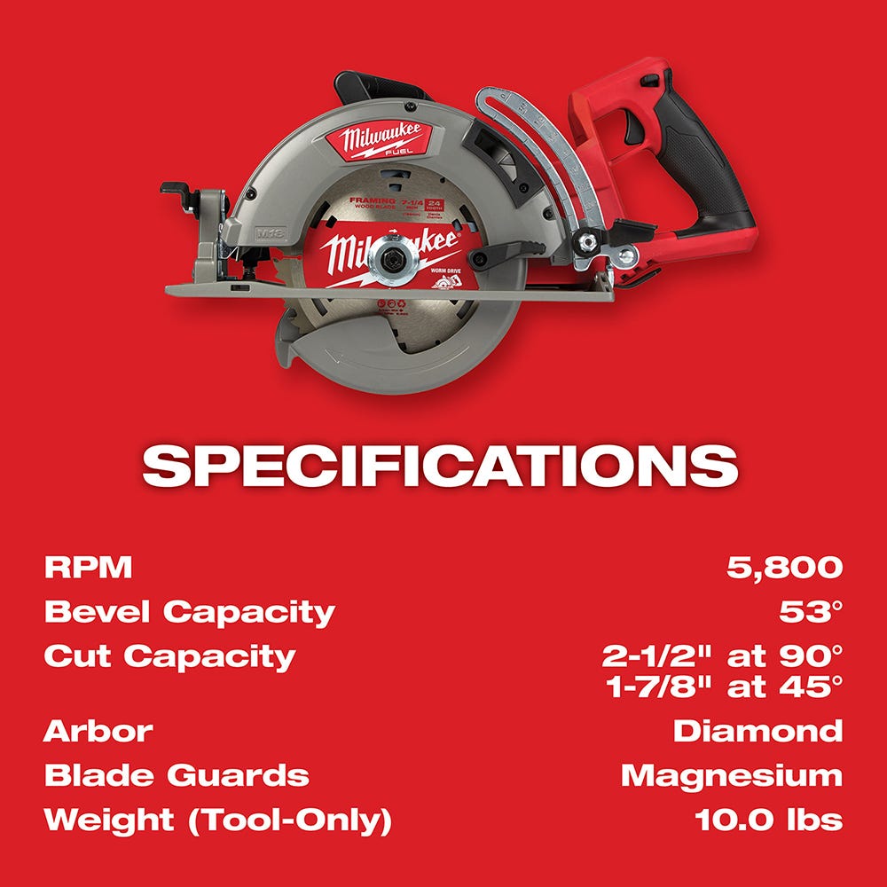 Milwaukee 2830-20 M18 FUEL Brushless Rear Handle 7-1/4" Circular Saw, Tool Only