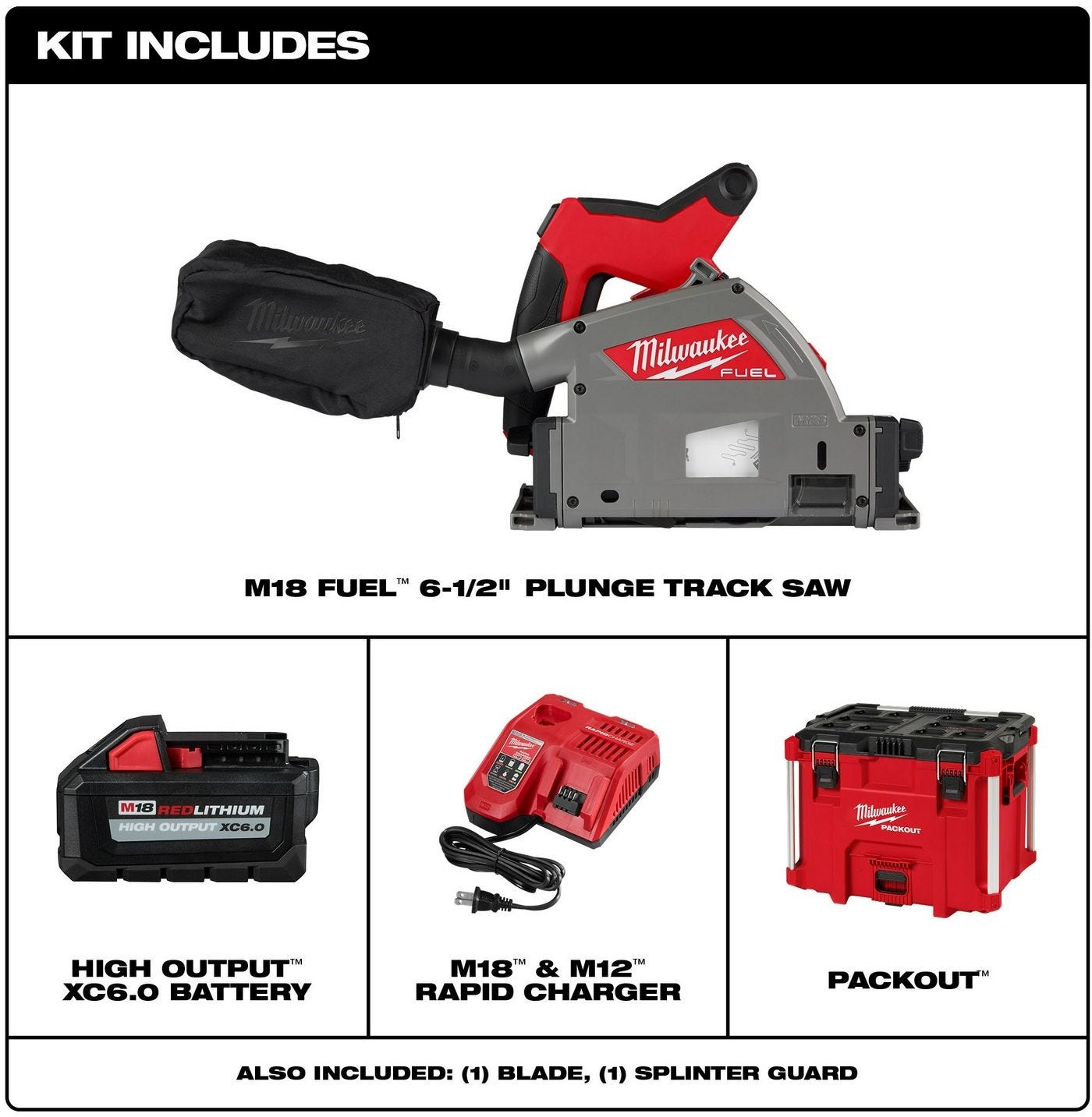 Milwaukee 2831-21 M18 FUEL 6-1/2" Plunge Track Saw 6.0Ah Kit