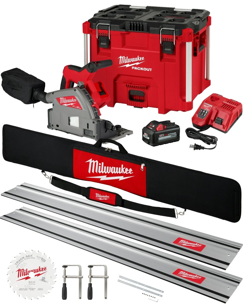 Milwaukee M18 FUEL Cordless 6-1/2" Plunge Track Saw 6.0Ah Professional Kit w/ 110-in. Guide Rail Kit Bundle