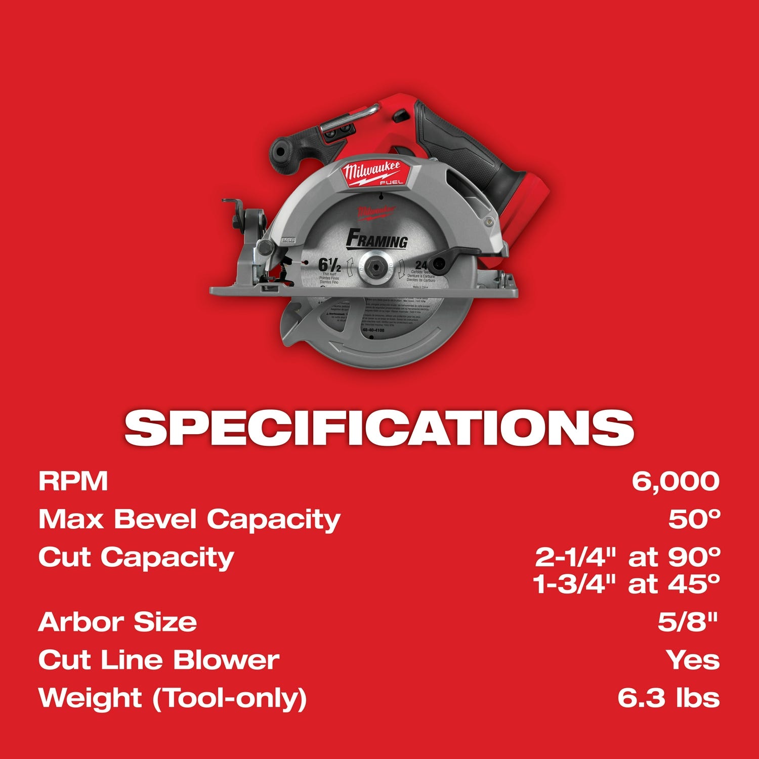 Milwaukee 2833-20 M18 FUEL 6-1/2" Circular Saw, Tool Only