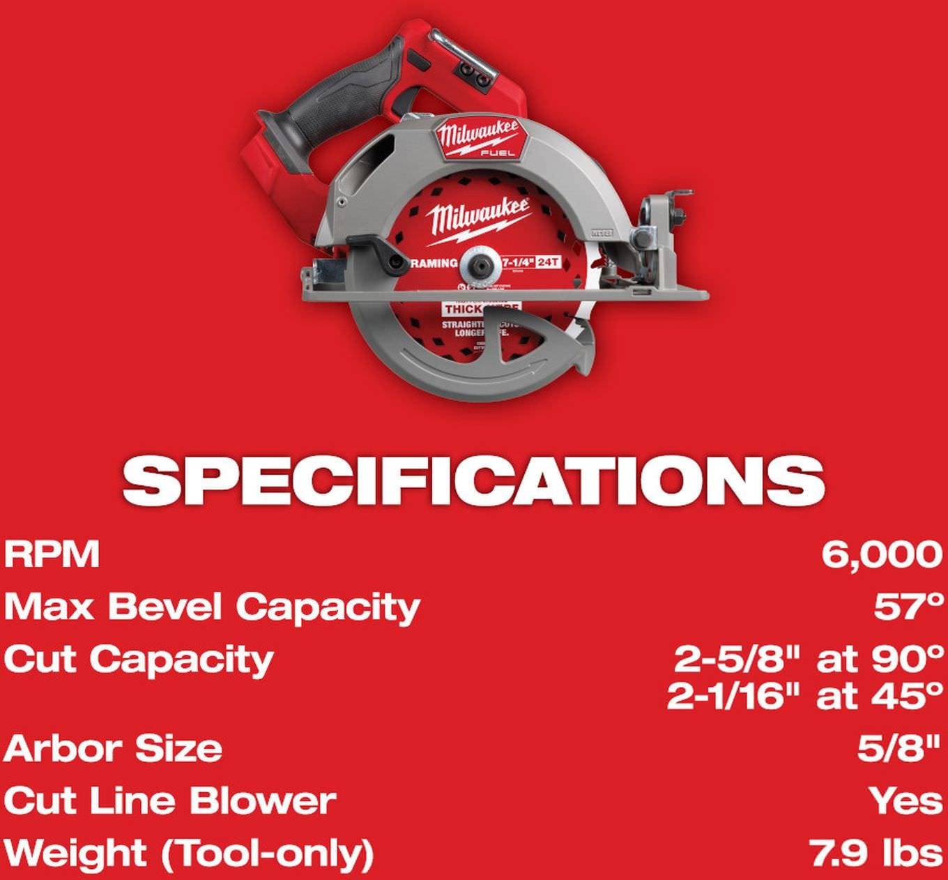 Milwaukee 2834-20 M18 FUEL 7-1/4 in. Circular Saw, Tool Only
