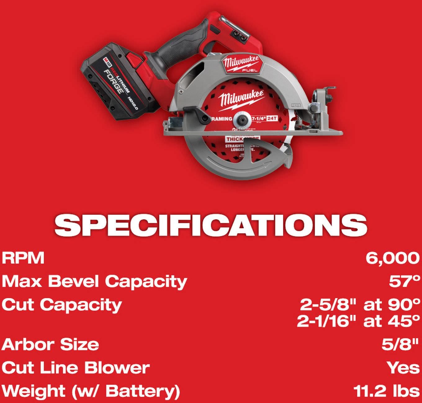 Milwaukee 2834-21HD M18 FUEL 7-1/4 in. Circular Saw FORGE 12.0Ah Kit