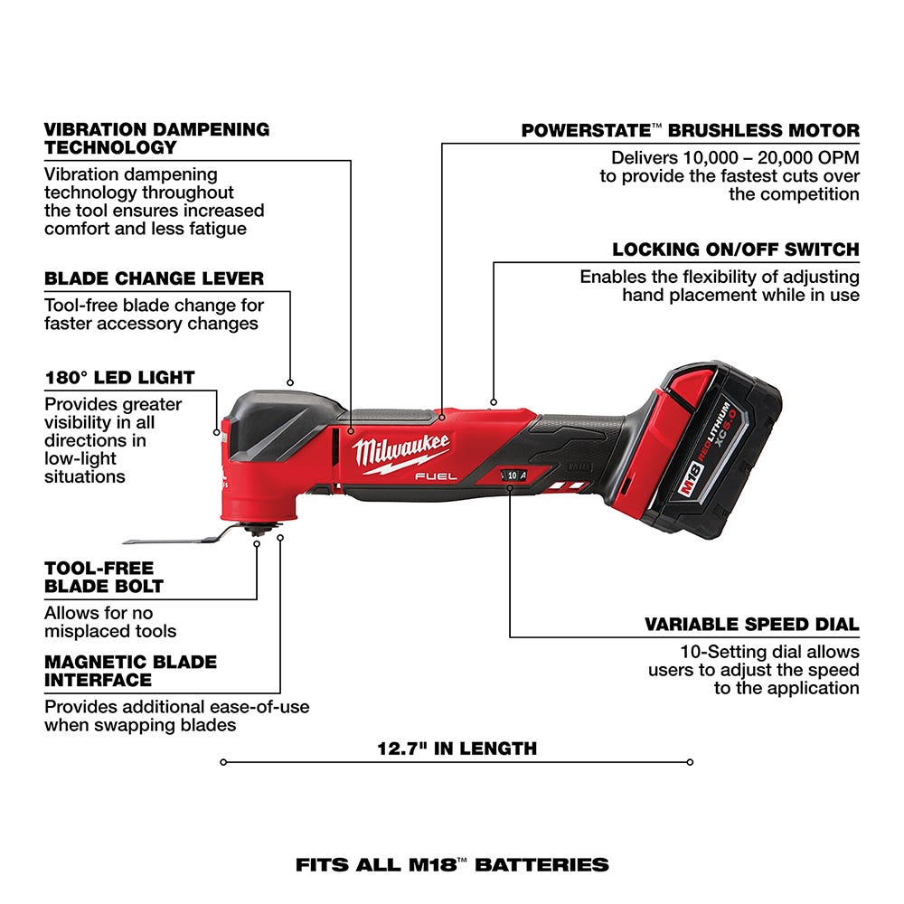 Milwaukee 2836-21 M18 FUEL Oscillating Multi-Tool 5.0Ah Kit