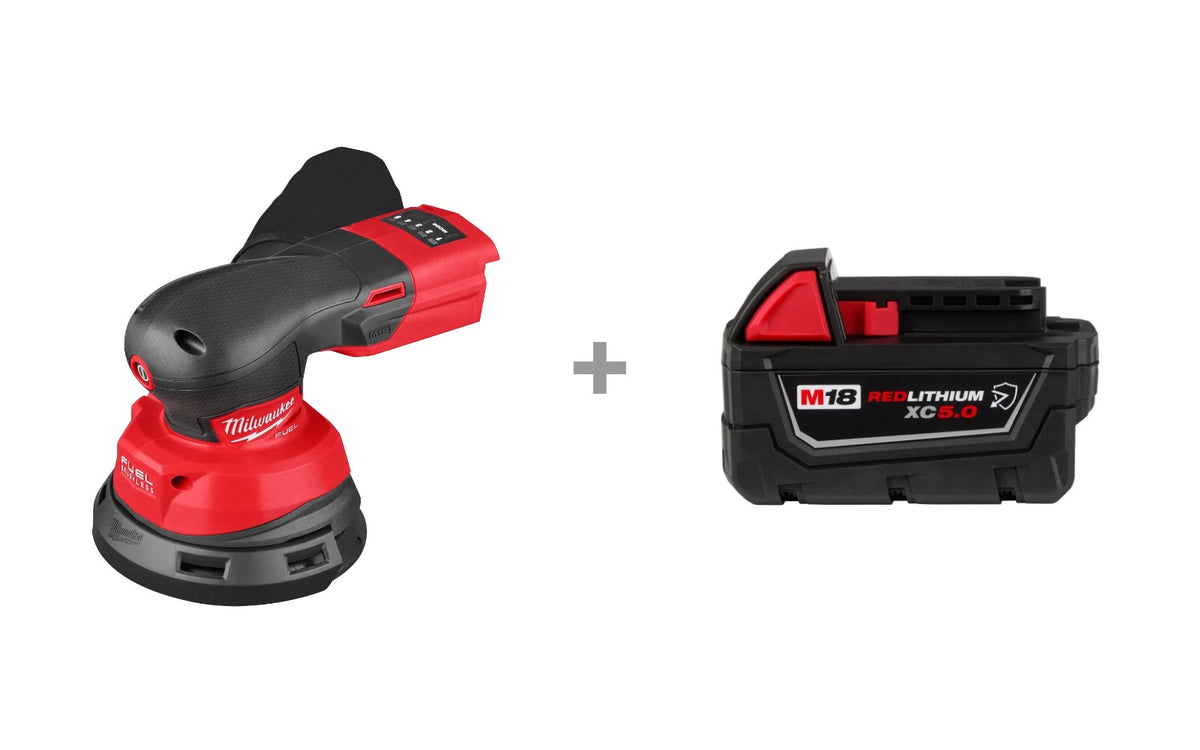 Milwaukee 2837-20 M18 FUEL 5 in. Random Orbital Sander with 48-11-1850R M18 REDLITHIUM XC5.0 Resistant Battery bundle