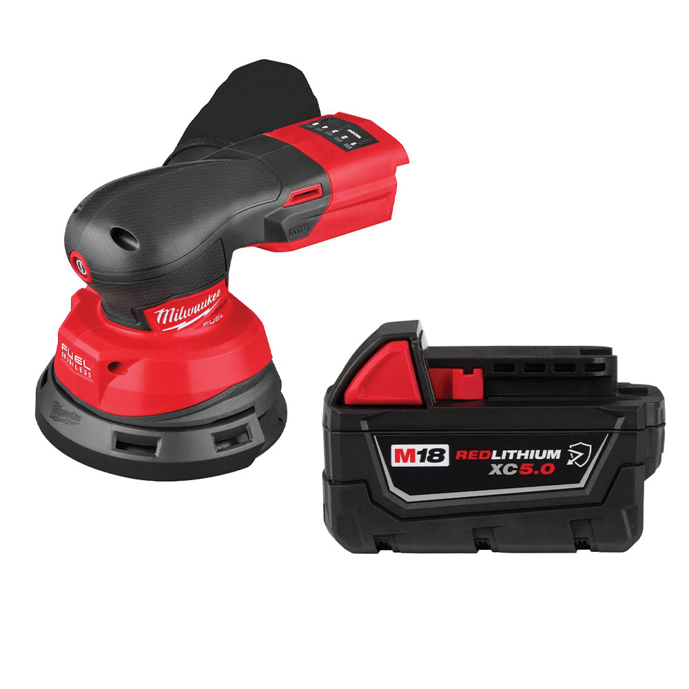 Milwaukee 2837-20 M18 FUEL 5 in. Random Orbital Sander w/ M18 REDLITHIUM XC5.0 Oil & Solvent Resistant Battery
